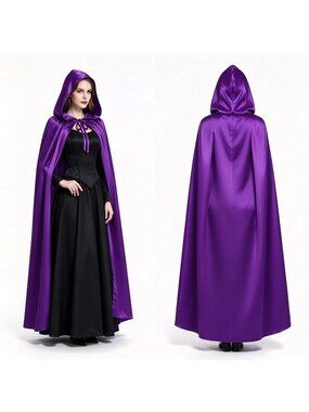 🎃Women's Purple Halloween Hooded Cloak Vampire Cape Witch Robe Cosplay Costume